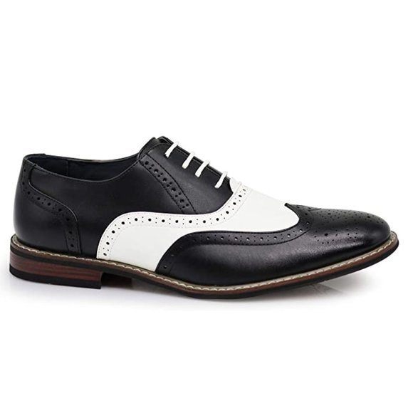 Black / White Men\'s Two Tone Perforated Wing Tip Lace Up Oxford Dress Shoes main image 6